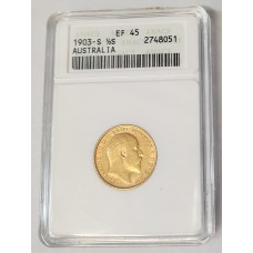AUSTRALIA 1903 . HALF 1/2  SOVEREIGN . SYDNEY . GOLD . SLABBED